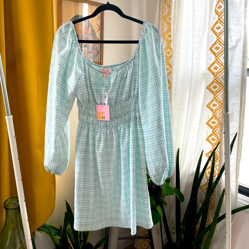 Leyden Womens Smocked Boho Mini Dress Blue L